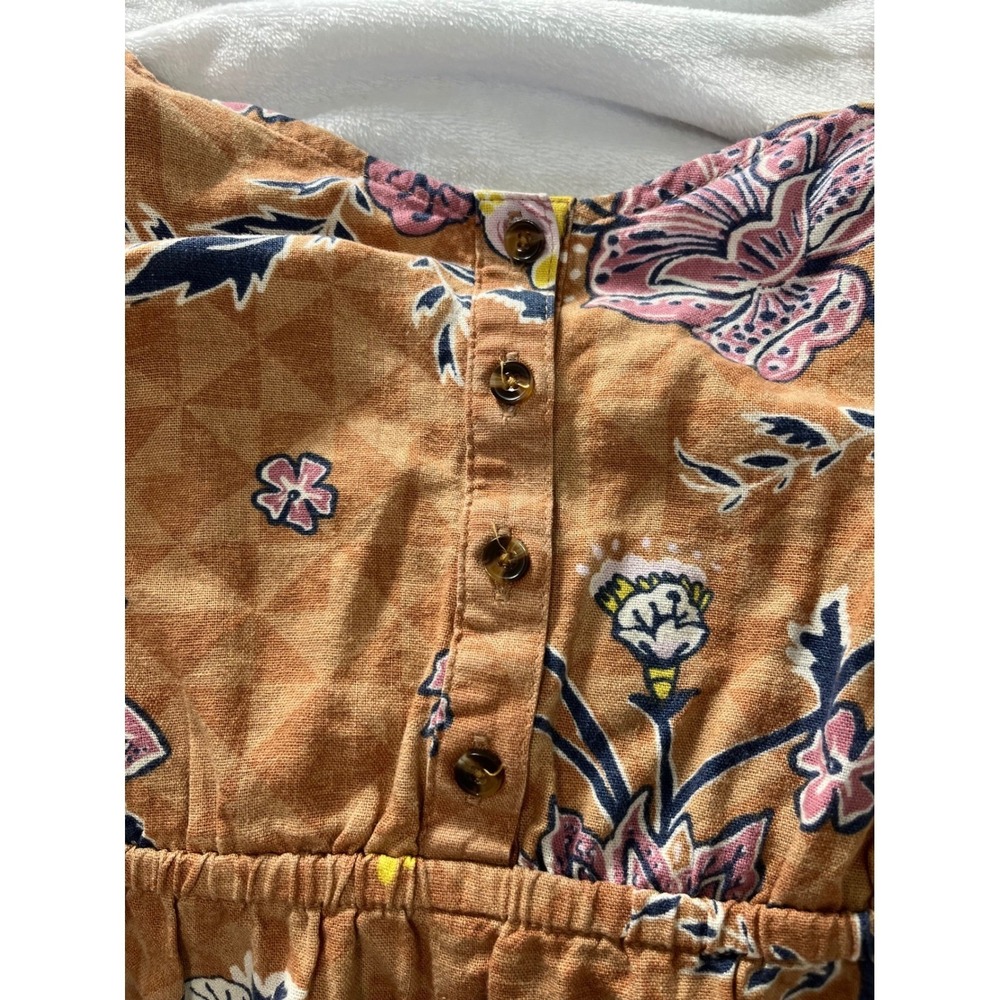 Sonoma Floral Midi Dress Womens 1X Brown Linen Blend Button Front Boho Cottage - Picture 3 of 13